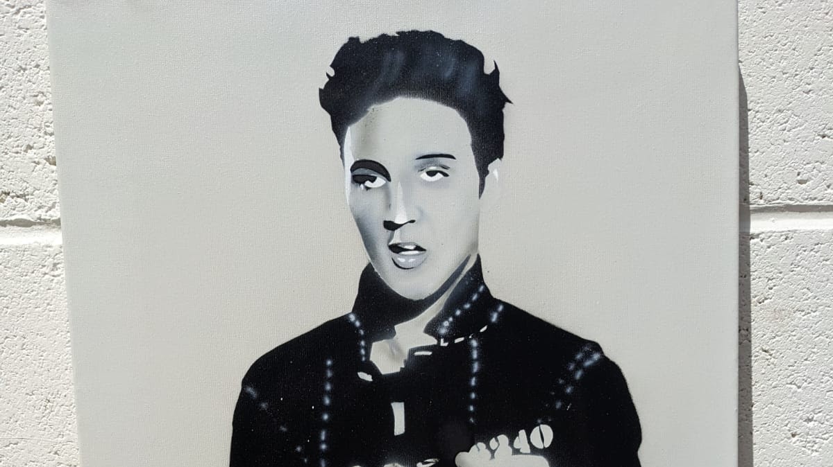 Elvis Presley spray paint canvas art portrait by Jaksta Art Swindon