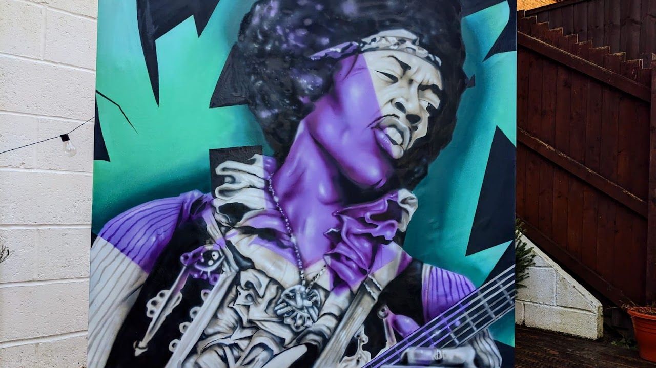 Jimi Hendrix spray paint canvas art portrait by Jaksta Art Swindon